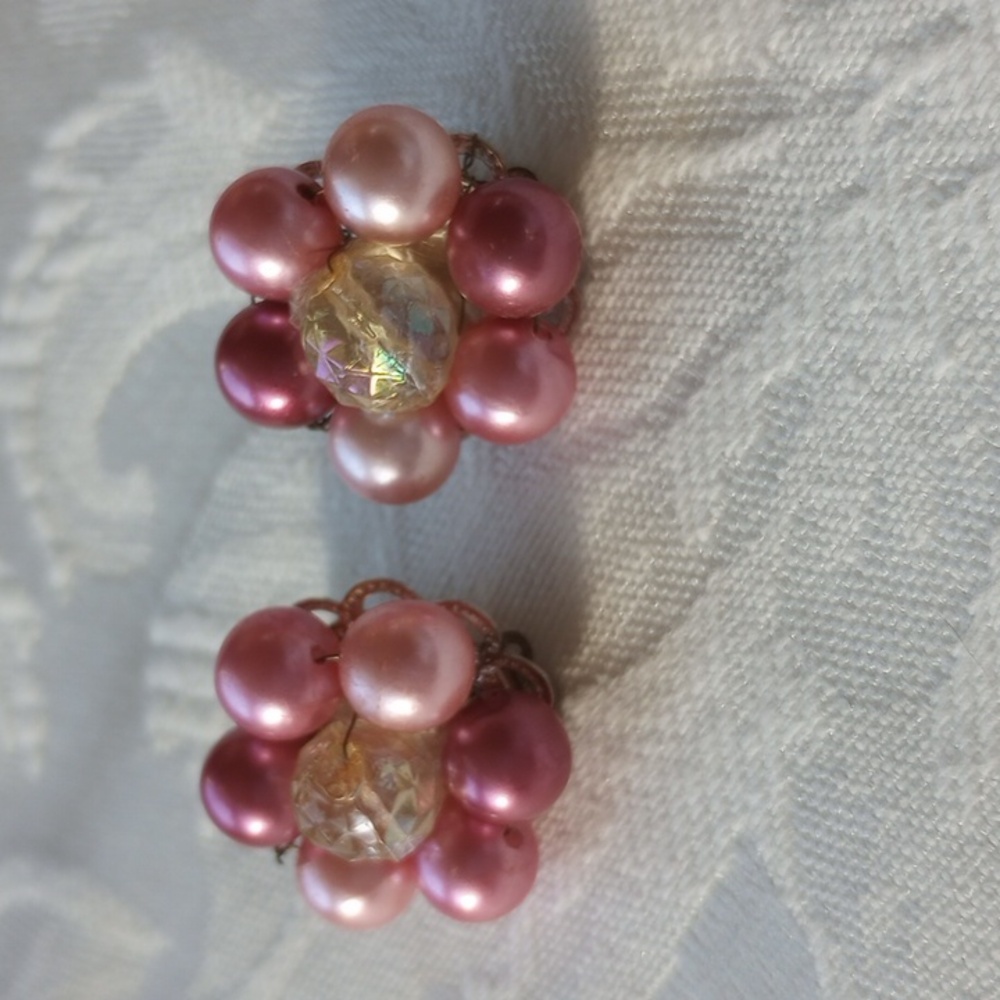 Vintage Pink ombre aurora borealis Japanese Clip On Earrings